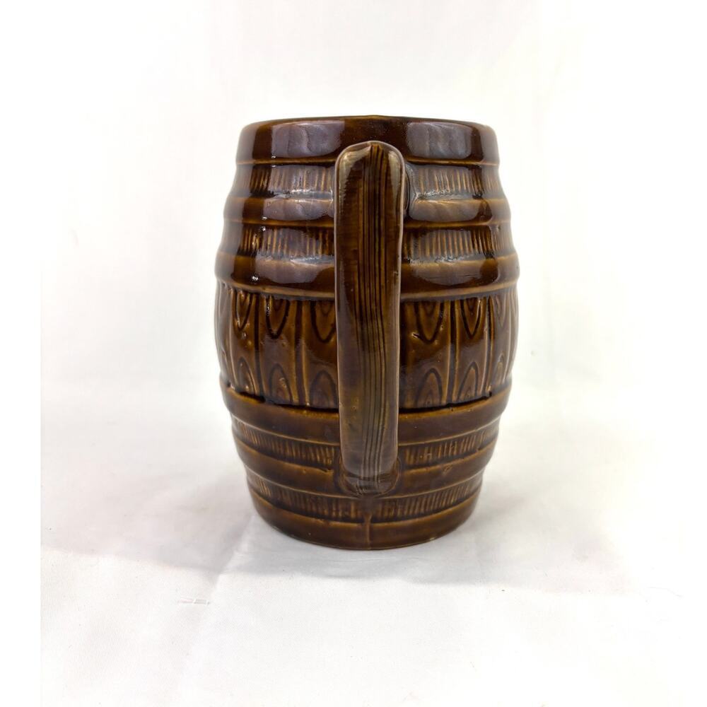 Vintage‎ Brown Glaze Barrel Pitcher Pottery 7" - Picture 6 of 12